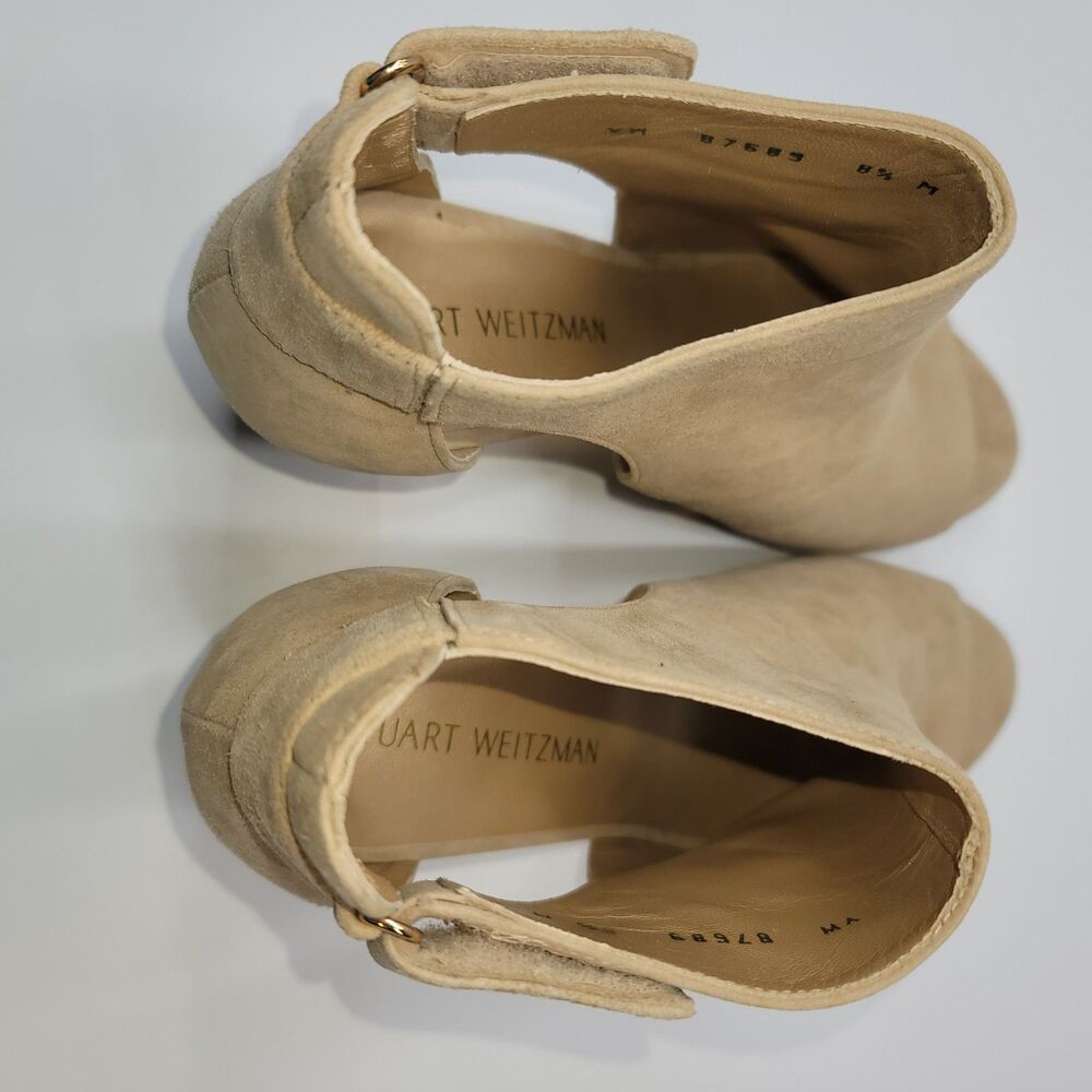 Stuart Weitzman Opendoor Tan Suede Peep Toe Side Cutout Ankle Booties Spain 8.5 - Picture 5 of 9